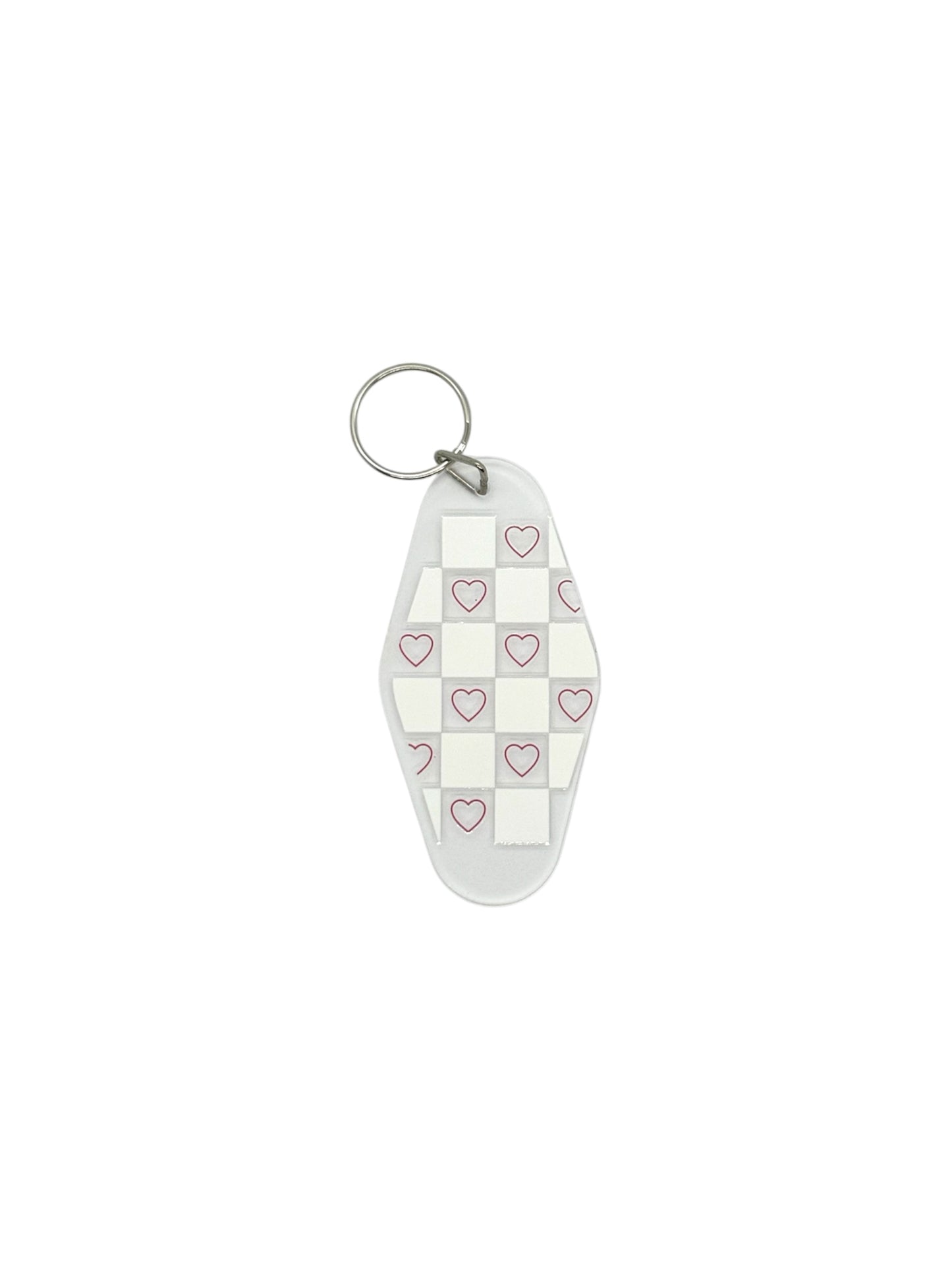 White Checkered Heart Keychain