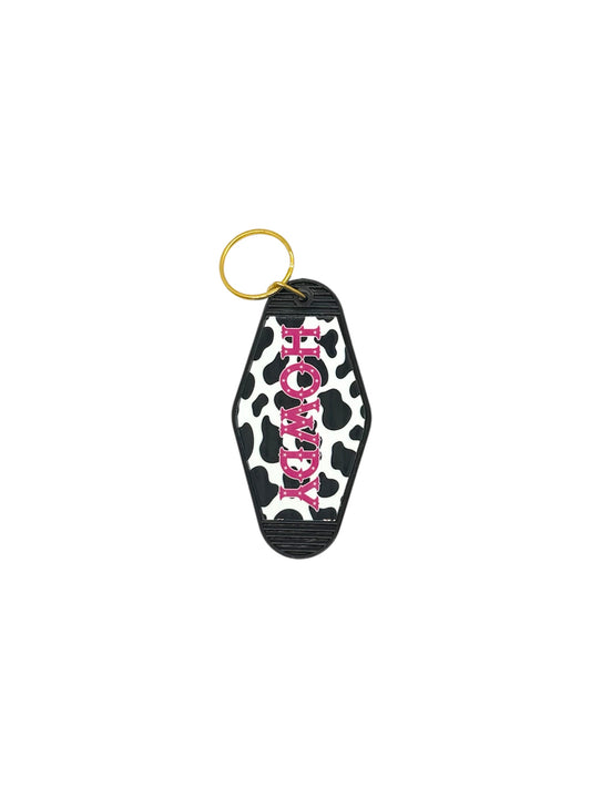 Cow Print Howdy Keychain