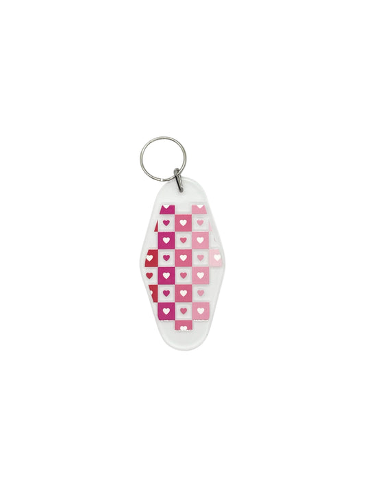 Colorful Checkered Hearts Keychain